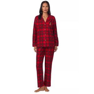 NWT Lauren Ralph Lauren Pajama Set L Red Colorful Plaid Fleece Classic Soft $74